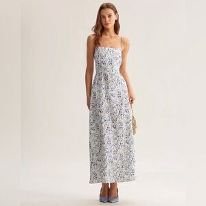 RIHOAS Blue and White Floral Maxi Dress
